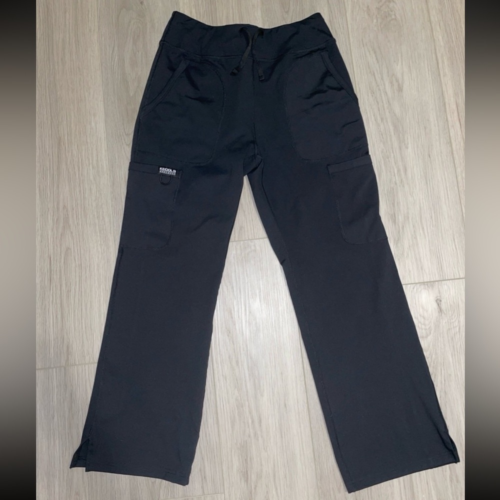 Women's Black Stretch Nursing Scrub Wide-Leg Pants- Petite